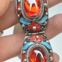 Красивые китайские тибетского серебра инкрустированные с искусственным оранжевый циркон Перегородчатые цветок браслет