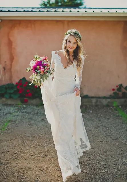 2017 Y Sheath Backless Boho Bridal Wedding Dresses Lace Long 2017 Y Sheath Backless Boho Bridal Wedding Dresses Lace Long Sleeves Gowns Bohemian Marriage Dress