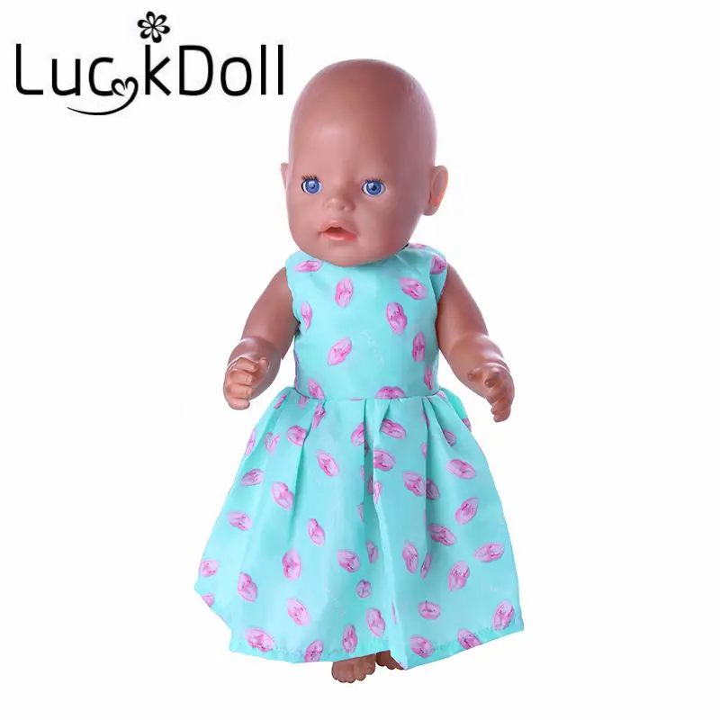 Платье трапеция LUCKDOLL с синим принтом для куклы 43 см или 18 дюймов аксессуары