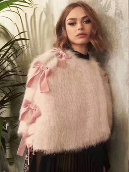 

Vetement femme 2018 pink cape female jacket lovely rosette blouses vadim fashion fur cape coat cute temperament beauty clothes