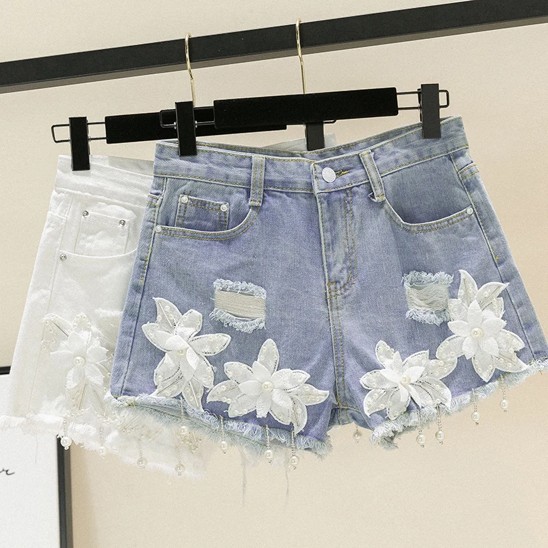 

Summer High Waist Denim Shorts Plus Size Korean Wide-leg Women Shorts Embroidered Short Jeans Short Feminino Bermuda Feminina