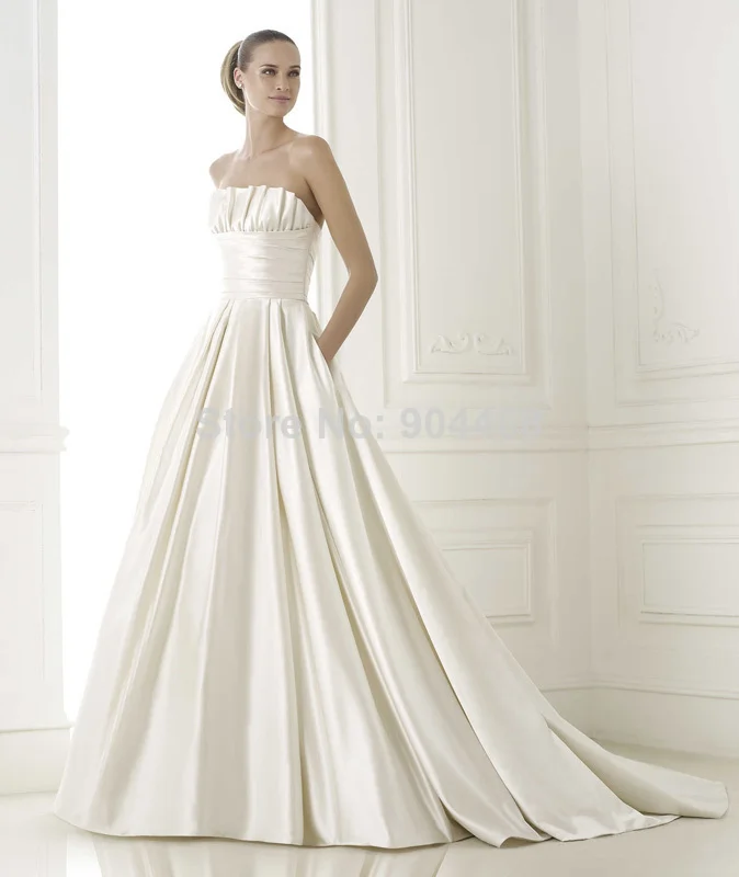 Simple Fashion A_Line white/Ivory satin fold draped wedding dresses gown | Свадьбы и торжества