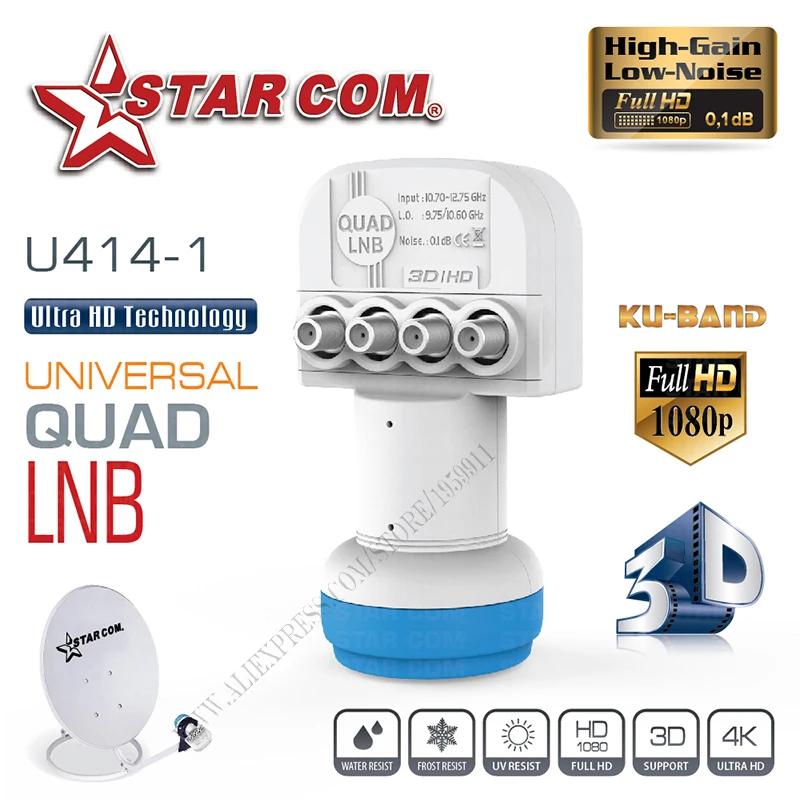 STAR COM Univerzální QUAD LNB pro přijímač satelitní televize KU BAND LNB pro satelitní TV BOX