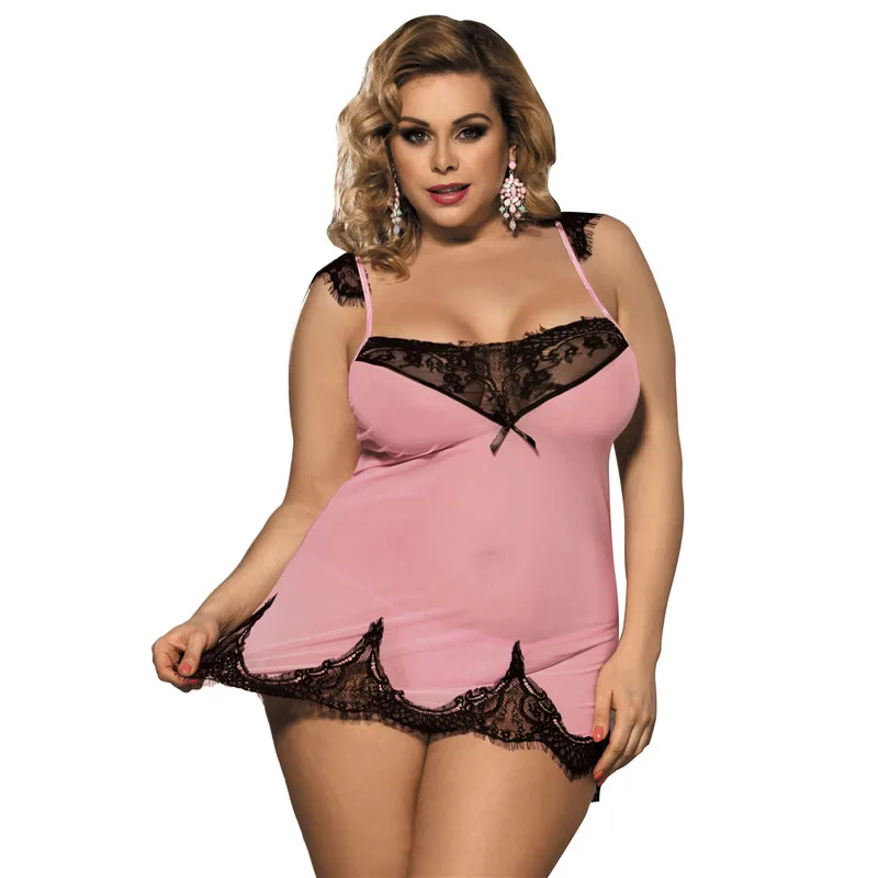 

2018 New Hot M-7XL Plus Large Size Women Sexy Lingerie Nightdress Fat MM Perspective Transparent Pajamas + G-string 33R80256
