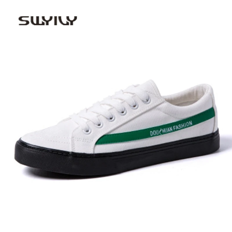SWYIVY Men Skateboarding Shoes Canvas Flat Heel Lace-up 2018 New Anti-slip Low-top Male