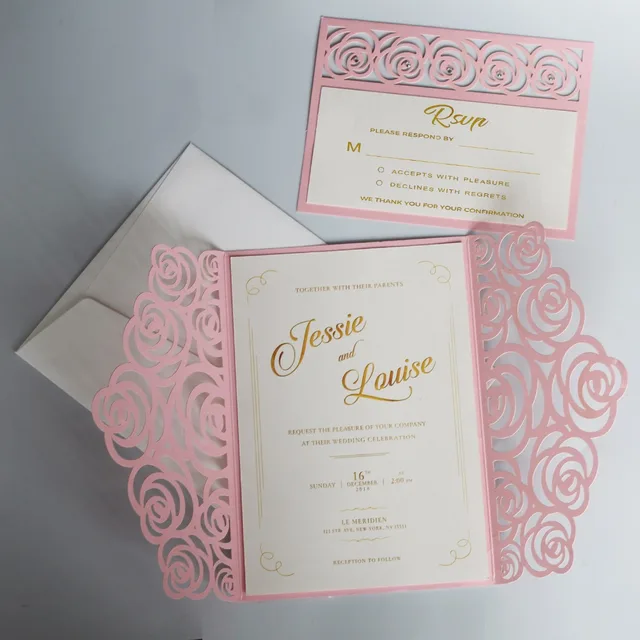 Rose Wedding Invitations Set Pink Invitation Card Rose Wedding Invitations Set Pink Invitation Card Printable With Customized Wording