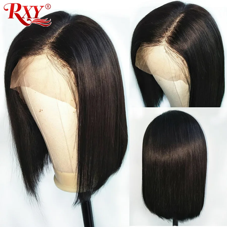 RXY короткий парик-Боб короткие человеческие волосы парики 12x6 Remy прямые кружева