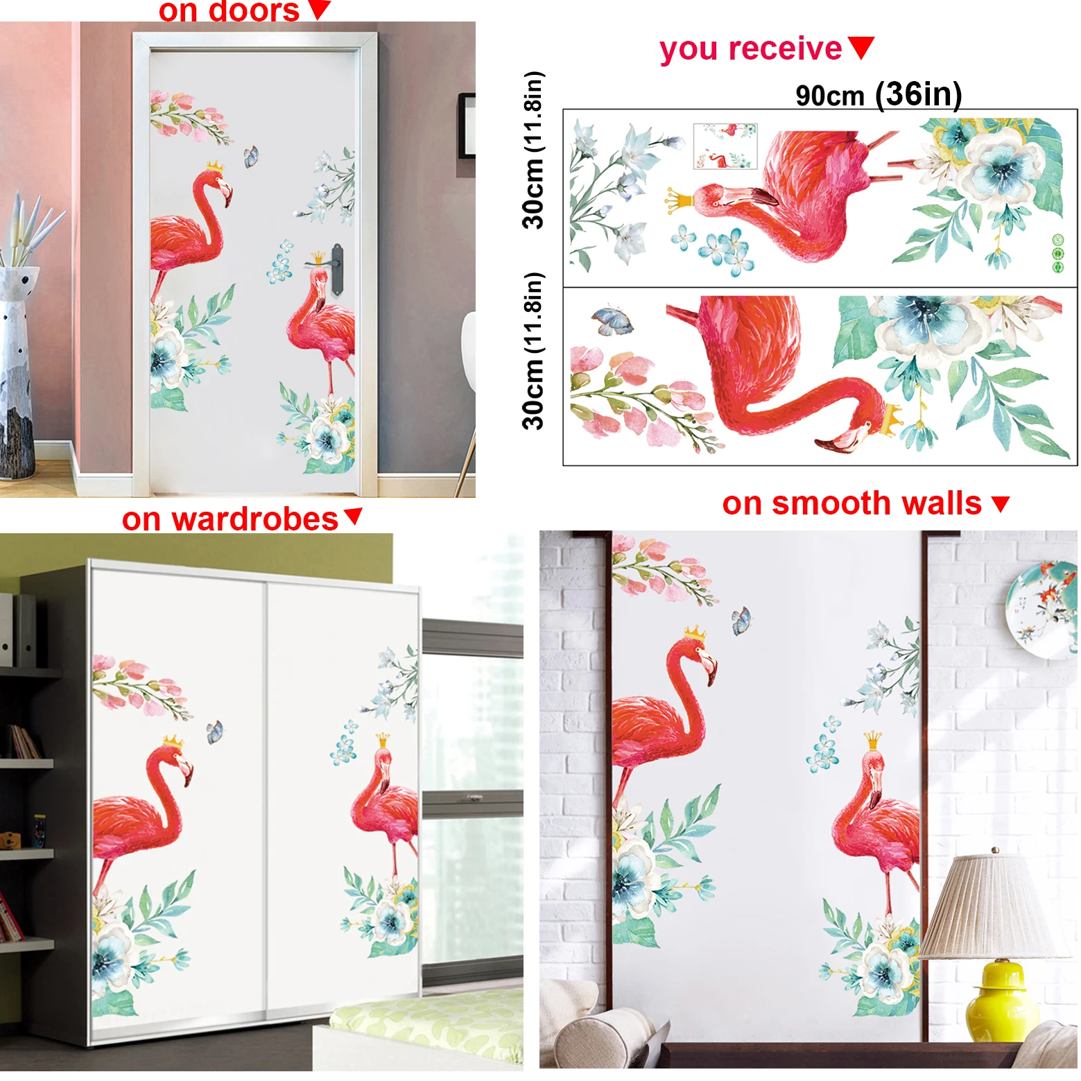 

Flamingo Tropical Flowers Leaves Removable Wall Art Stickers Decal Nursery Decor Door Wall Stickers Vinyl Art Decals