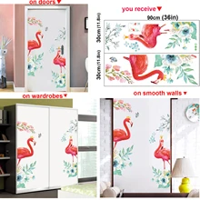 Flamingo Tropical Flowers Leaves Removable Wall Art Stickers Decal Nursery Decor Door Wall Stickers Vinyl Art Decals rock wall patterned door art stickers