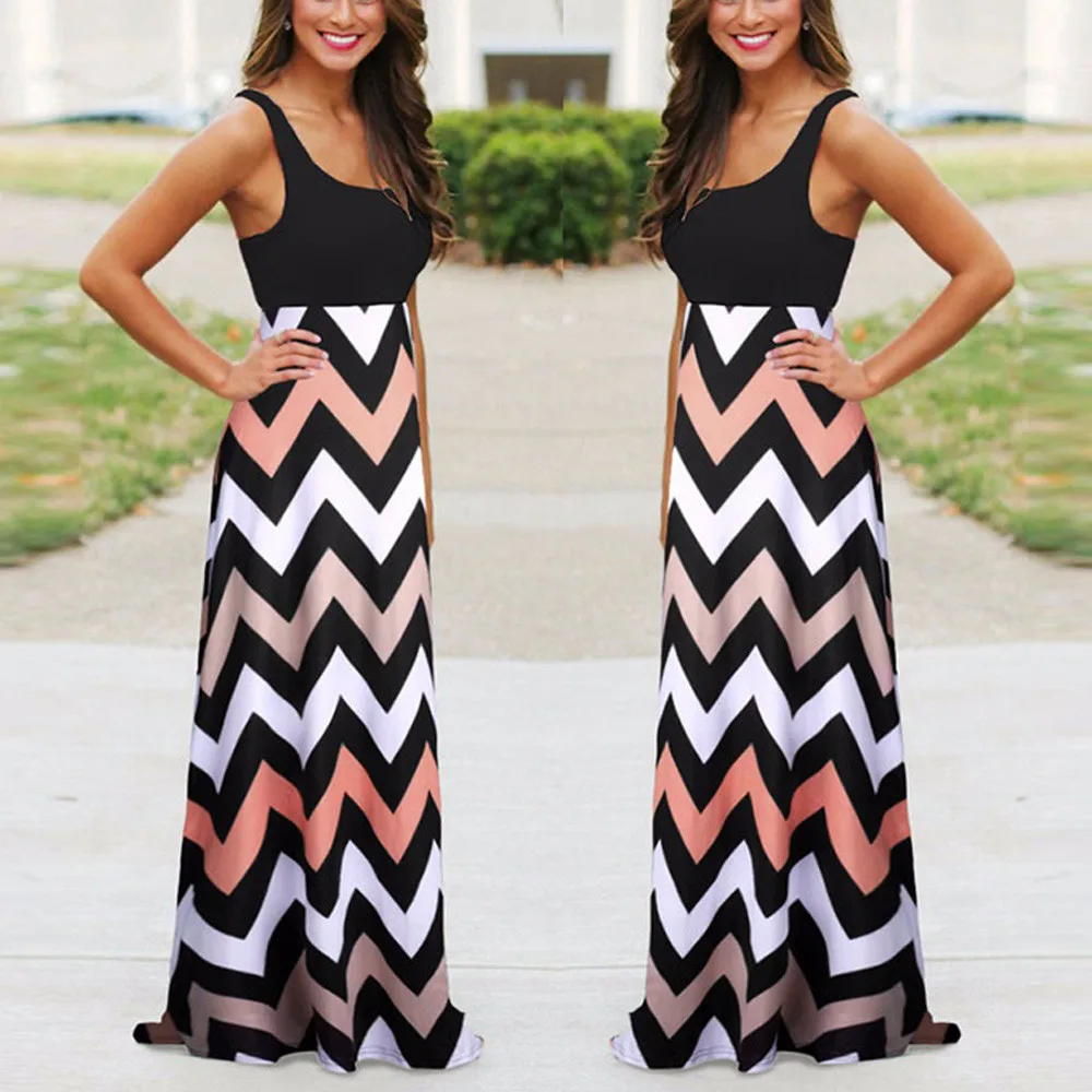 Elegant Ladies Dresses Woman Party Night Summer Long Dress 2019 Women Casual Striped Boho Maxi Dress Beach Sexy Dress vestidos