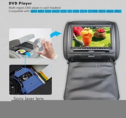 Twin 9-inch Portable DVD Players with RCA Input FM Transmitter LCD Monitor IR Headphone Auto Audio Headrest Video Player Stereo