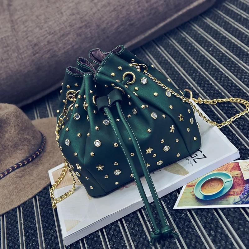 

BENVICHED Women's bag 2019 spring new matte small bag rivets drill bucket bag chain single shoulder bag satchel c113