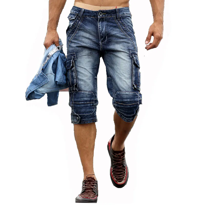 Mcikkny ретро мужские карго джинсовые шорты потертые модные облегающие военные короткие джинсы для мужчин с несколькими карманами