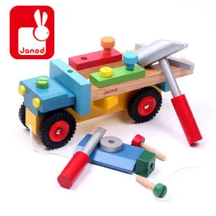 

Free Shipping!!New Arrived Janod Tool Cart Wooden Vehicle DIY Truck Multifuction Vehicle Children Educational Wooden Toy
