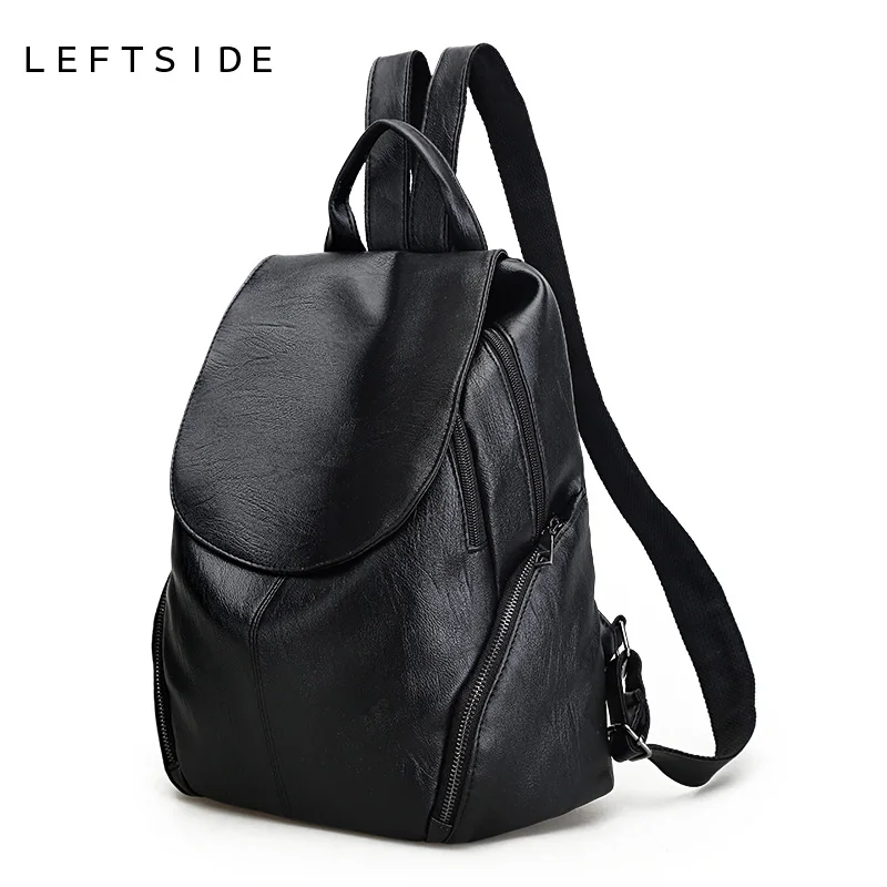 LEFTSIDE Women Big Black Backpacks High Quality Soft PU Leather Teen Backpack Teenage Girls School