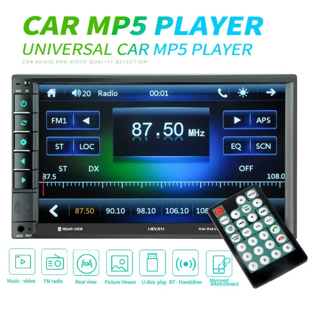 

Car Radio HD 7" Touch Screen Stereo Bluetooth 12V 2 Din FM ISO Power Aux Input Auto MP5 Player SD USB