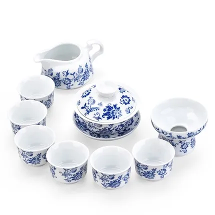 

Ceramic Kung Fu Tea Set Teapot Teacup Cover Bowl High White Porcelain Underglaze Hand-painted GaiWan Tea Set Home Office