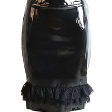 Плюс Размеры S-XXL новые модные женские пикантные черные сапоги Gloosy панк готический Кожа ПВХ юбка миди Империя Русалка Кружева Bodycon Vestidos клуб