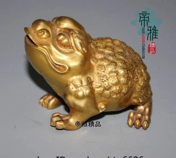 

China Old Bronze Copper 24K Gild Gold Toad Frog Spittor Auspicious Wealth Statue