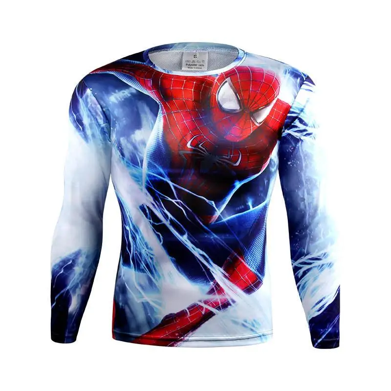 

Men Marvel Gym Compression Shirt Long Sleeve jerseys bike jerseysman/Batman/2017 America Running Fitness Quick Dry Tights Clo