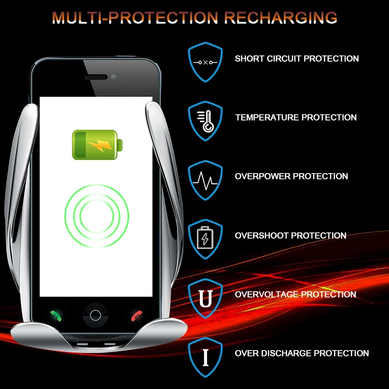 Car Wireless Charger S5 Automatic Clamping Fast Charging Phone Holder Mount in Car for iPhone Huawei Samsung Smart Phone