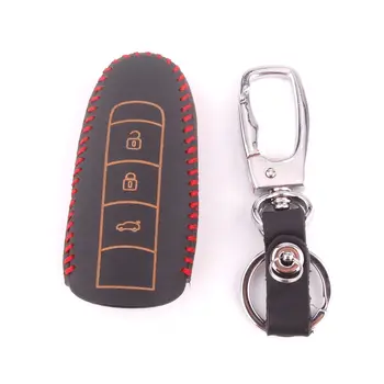 

Leather 3Button With Keychain keyring Car Remote Key Cover Case Holder Fit For 911 Boxster Macan Cayenne Panamera Key chains