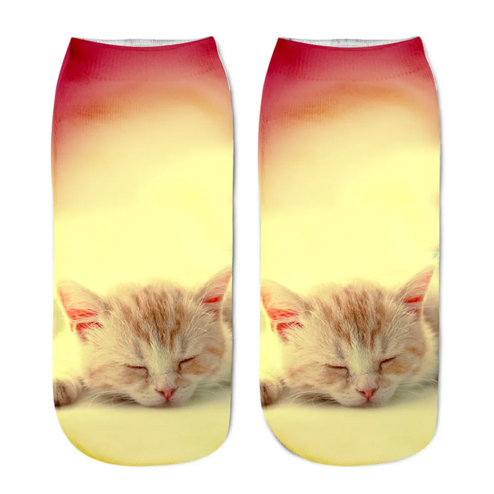 Модные Повседневные носки в стиле унисекс; популярные забавные короткие носки унисекс с 3D-принтом кота; носки на щиколотке; повседневные носки; sz0302 - Цвет: Multicolor