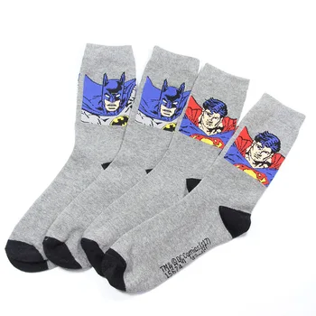 

12 pairs Stock 2018 Combed Cotton Comics Fans Cartoon Superman Batman Gray Knitted Crew Casual Women Men Sporting Business Socks