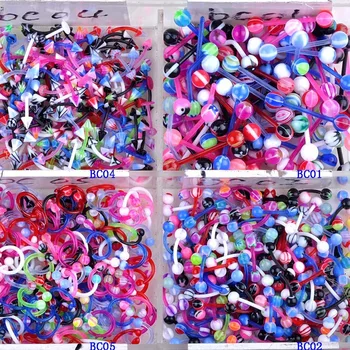 

PINKSEE 40pcs/lot Mix Color Fashion Tongue Barbell Ring Acrylic Uv Tongue Piercing Body Jewelry Wholesale