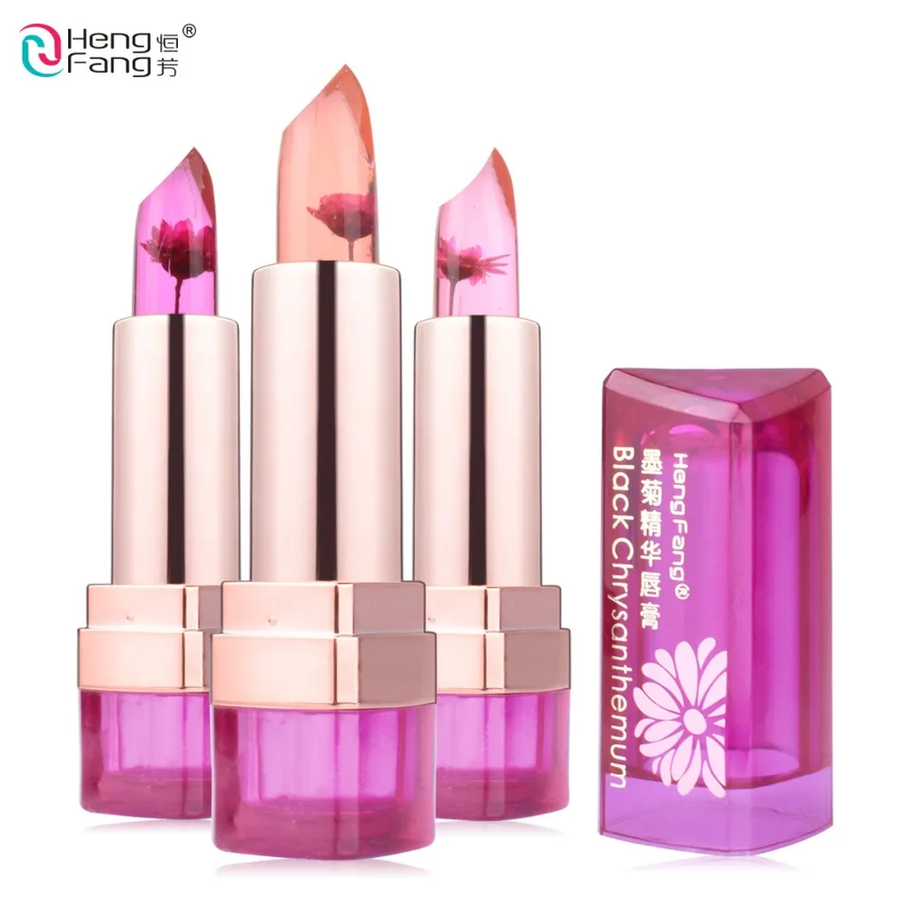 

Heng Fang Flower Jelly Lip Balm Black Chrysanthemum Lipstick Magic Temperature Change Color Grape Lemon Peaches Lipsense lipblam