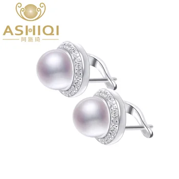 

ASHIQI Real Natural Freshwater pearl clip on earrings For Women vintage Gold plated zircon Jewelry