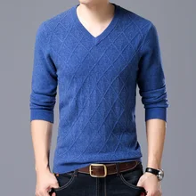 Зимняя мужская v-образным вырезом сплошной цвет толстый мужской свитер Мода хлопок мужской свитер Повседневная мужская diamond вязанная кофта прилив
