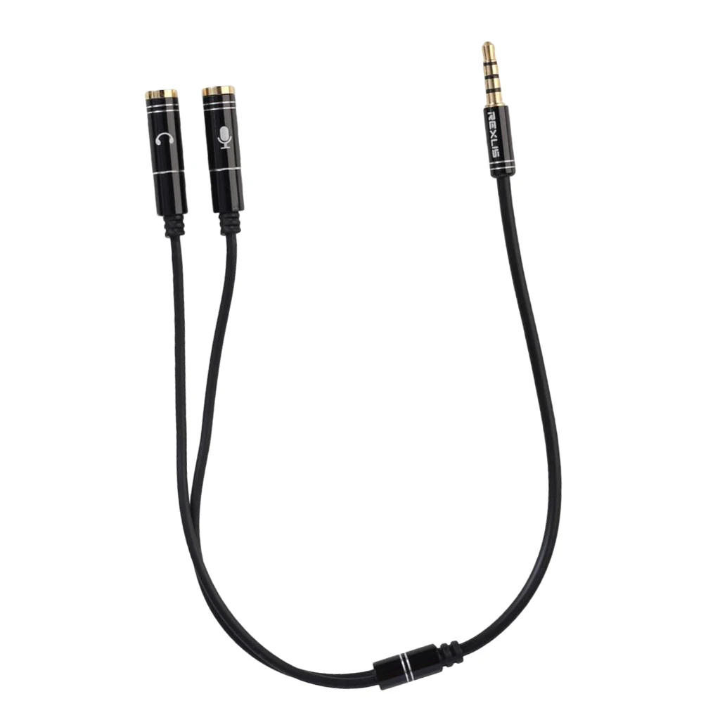 3.5mm Stereo Audio Male to 2 Female Headphone Mic Y Splitter Cable Adapter for PC Computer Laptop Smartphone