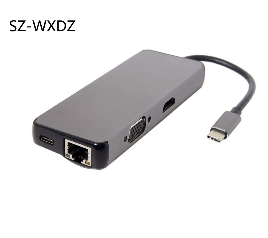 

8 in1 Type C to HDMI HUB HDMI 4k VGA SD/TF Card USB3.0*2 PD to Gigabit Ethernet RJ45 Lan Adapter Cable USB3.1 Type-C for MacBook