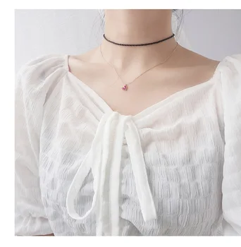 

Amaiyllis 925 Sterling Silver Necklace Red Heart Pendant Clavicle Chain Golden Color Chain for Woman Valentine's Day Gift