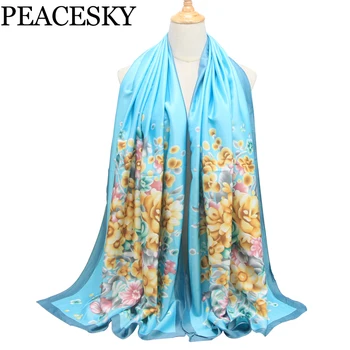 

Women Silk Feel Scarf Shawl Female Satin Silk Scarf Foulard Women Luxury Brand Design Printed Shawls And Wrap Hijab Scarf