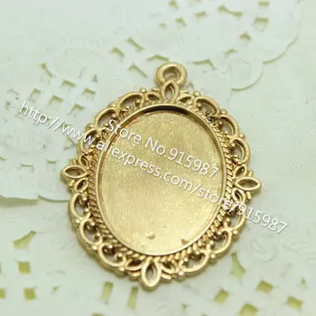 

Sweet Bell 20pcs/lot KC golden metal alloy oval 18*25mm cabochon pendant settings jewelry blanks 6C1046