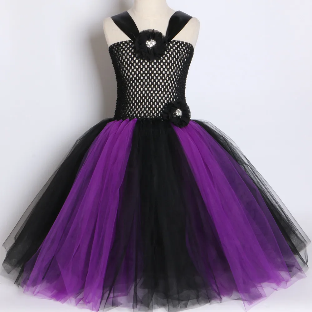 Maleficent/платье-пачка «злая королева» для девочек черный, фиолетовый, детский маскарадный костюм ведьмы фантазия, Детские вечерние платья на Хэллоуин для девочек, От 2 до 12 лет