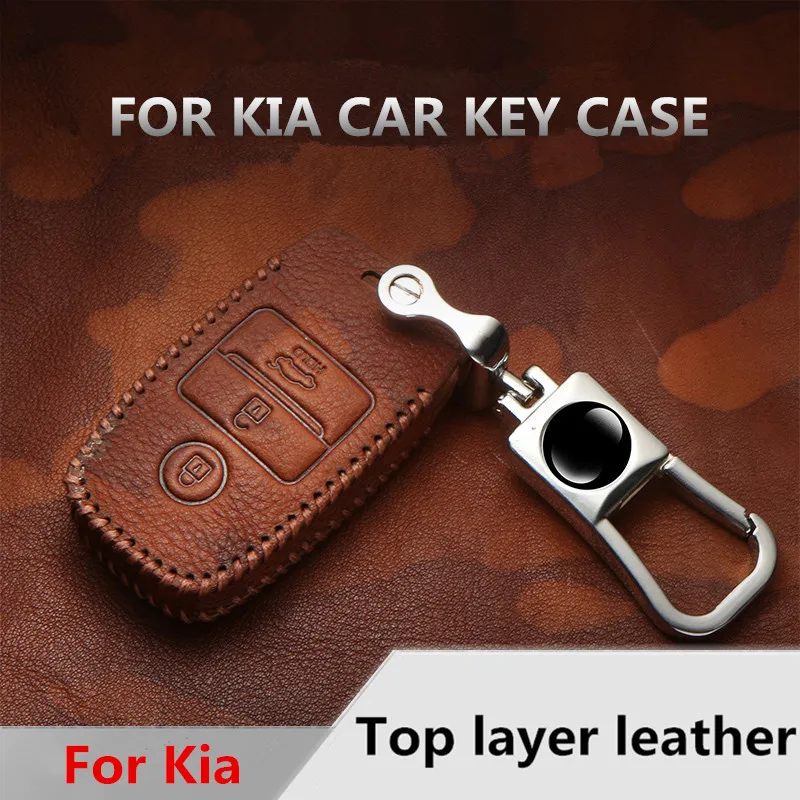 

100% Genuine Leather Key Case For Kia Optima Sportage K2 K5 Sorento Soul Cadenza Forte Niro Sedona 3 buttons remote key protect