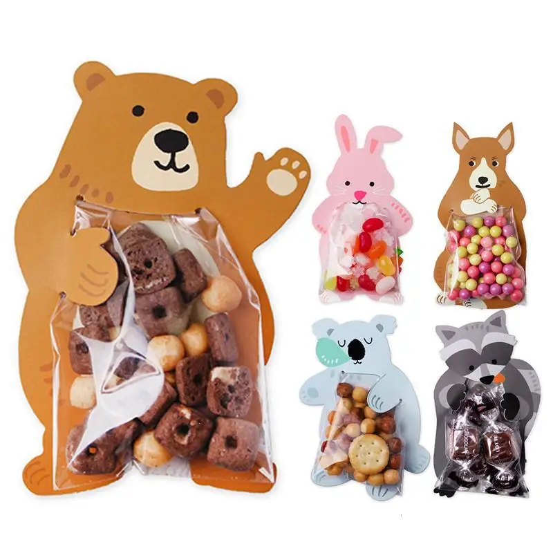 

10Pcs Cartoon Animal Bear Rabbit Card Candy Packaging Transparent Plastic Bag Wedding Party Decor Kids Birthday Shower Supplies