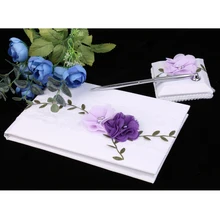 Белая атласная фиолетовая Цветочная Свадебная Гостевая подписывающая книга подписная книга товары для регистрации
