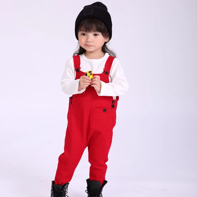 New Boy Overalls Knit Spring Children Kids Candy Bib Harem Pants Boys Girls Pocket Knitted Overalls Jumpsuits Baby Clothing