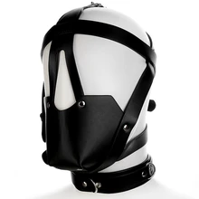 Искусственная кожа маска на голову жгут унисекс БДСМ-костюм черный сексуальный головной убор с кляп в форме шарика игры Косплей одежда в стиле рейв