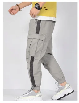 Color Block Pockets Cargo Harem Ribbon Pants Mens Casual Joggers Baggy Tactical Trouser Harajuku Streetwear Hip Hop Fashion Male