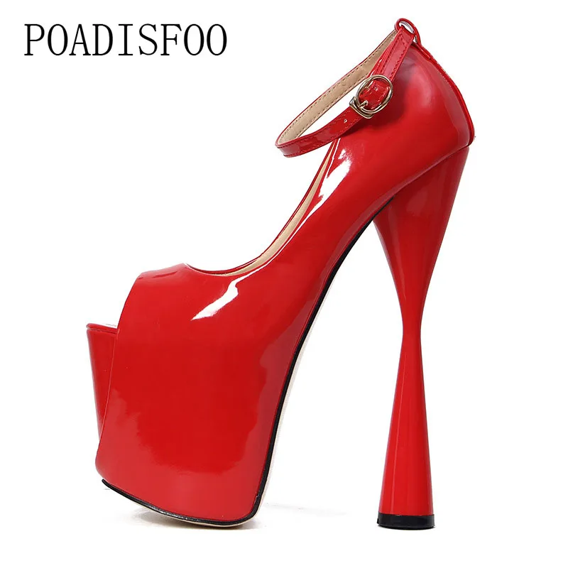 

POADISFOO Super High Thick With 20cm Hate High Shoes women's Patent Leather Large Size Red Wedding Shoes Bridal Shoes MJL-6688-1