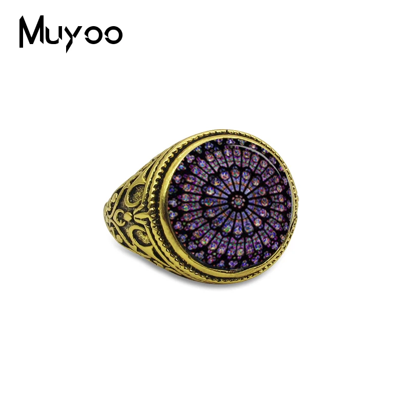 

2019 New Vintage Rose Window Patterns Adjustable Rings Notre Dame de Paris Cathedral Hand Craft Antique Silver Gold Rings