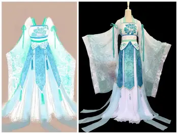 

4 Designs Blue Jun Fu Bai Qian Fairy Princess Costume Hanfu Cos Hua Xu Yin TV Play Anime Female Princess Cosplay Hanfu