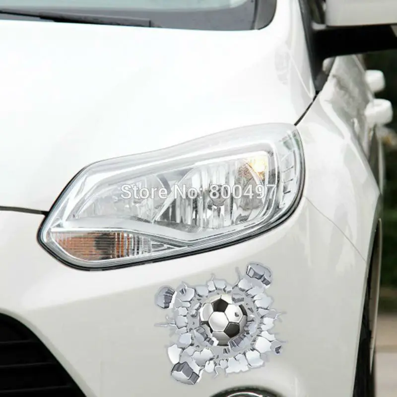 

Car-styling 3D Car Sticker Football Hit The Glass For Tesla Chevrolet Cruze VW Golf Mazda Kia BMW Volkswagen Renault Opel Lada