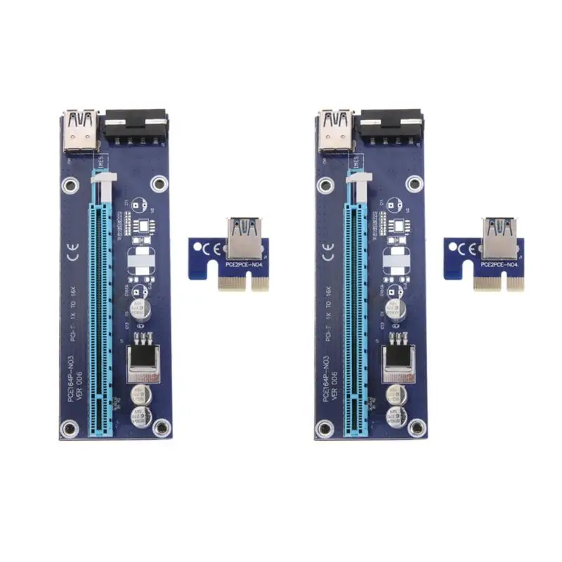 2 шт. PCI Express Riser Card 1x к 16x pci-e Extender карт адаптера 60 см USB 3.0 Кабели 4PIN Мощность кабель для добычи Bitcoin