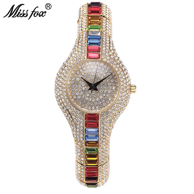 MISSFOX Mix багет женские часы с бриллиантами роскошные женские золотые часы противоударные водонепроницаемые маленькие женские часы s для женских часов